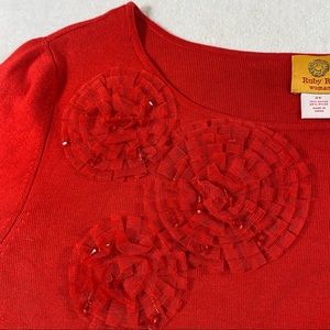 Ruby Rd. Embellished Pullover Sweater Top Red Short Sleeve Blouse Top Fl…